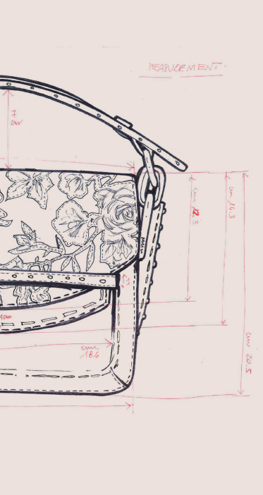 design schematic of floral embroidered bag